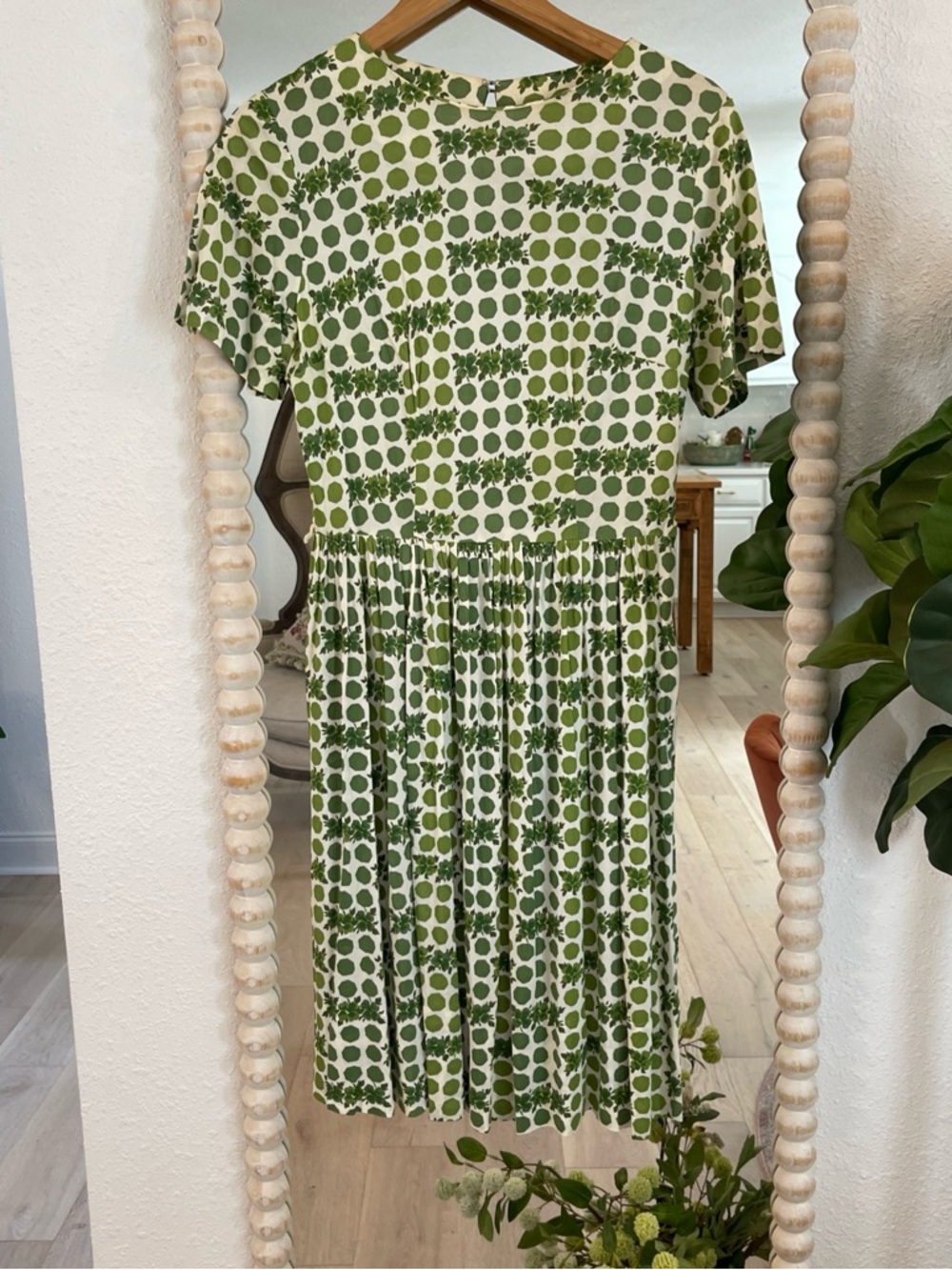VTG Fashion Frock Green Printed Short-Sleeve Womens dress